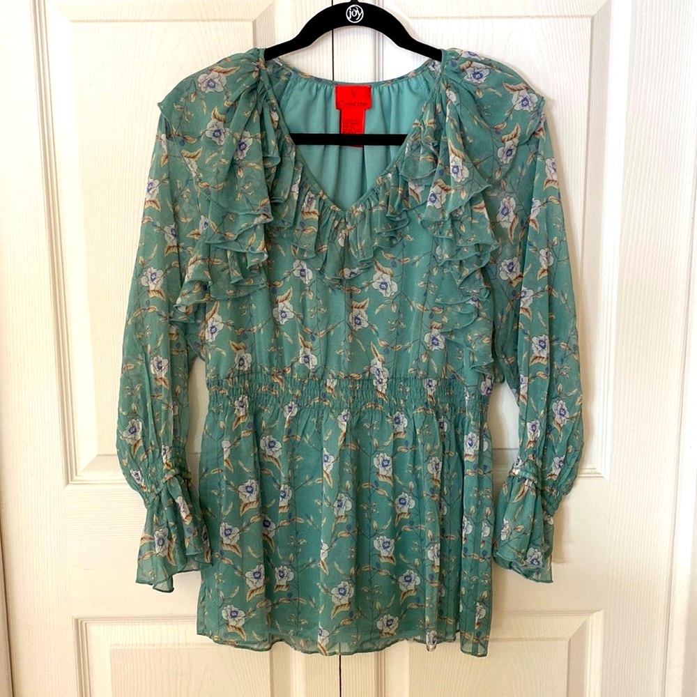 V Christina Green Floral Blouse